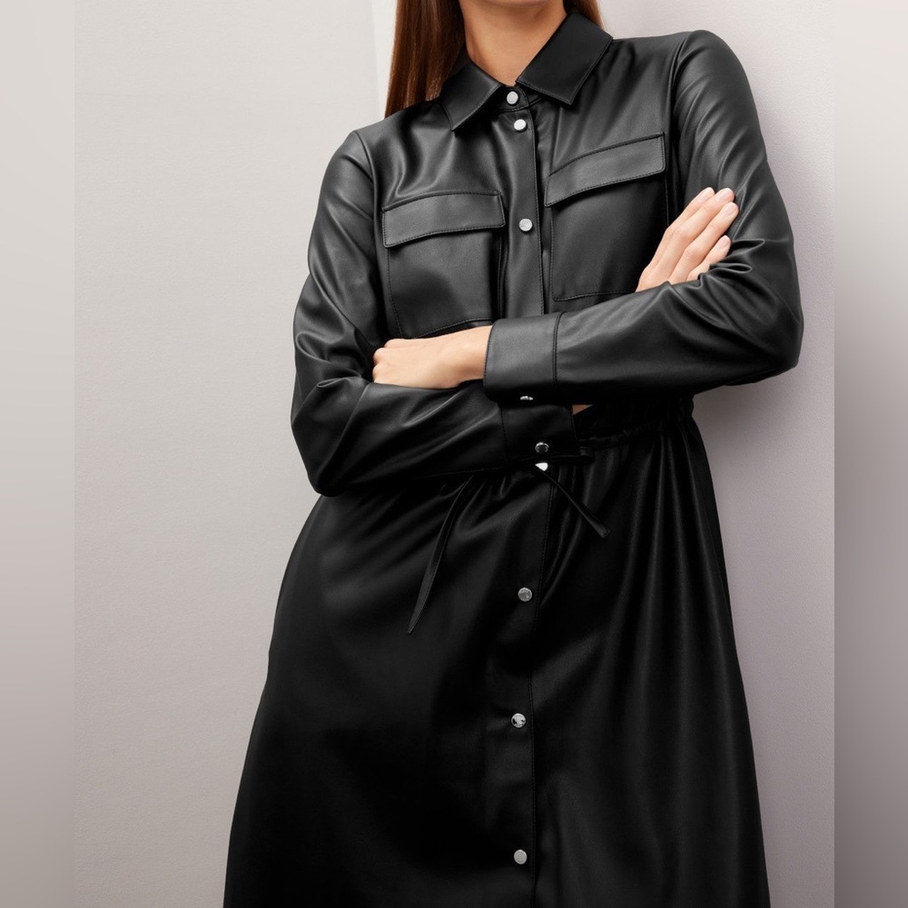 Hugo Boss Black Faux Leather Jacket Button Front Women’s Size 8